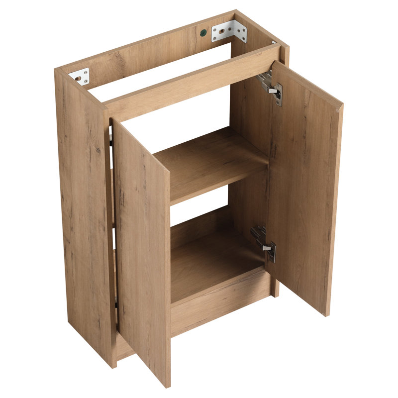 Meuble-lavabo autoportant de 23 po avec lavabo et support de rangement, portes à fermeture douce - décor moderne, lavabo à longue durée d'utilisation, support à tablettes, tablettes réglables, lavabo en céramique, contreplaqué