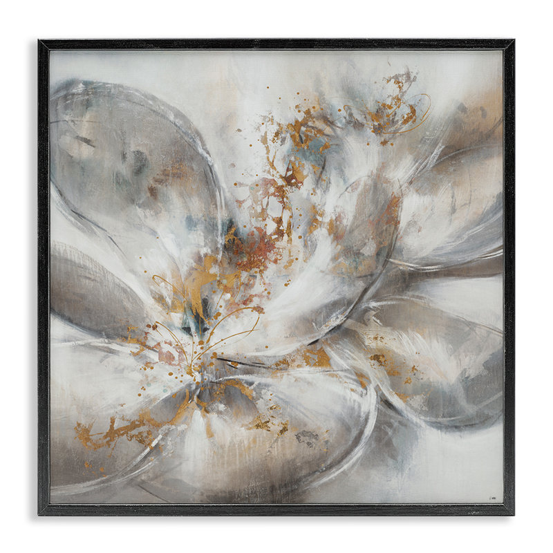 «Abstract Flower Bloom Gray Gold», reproduction d'art, H 12 po x l 12 po, Estampe numérique Farmhouse