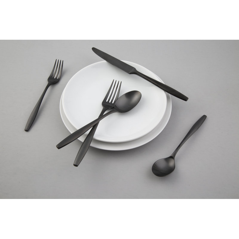 Edianna Stainless Steel Flatware - Set of 20, Black