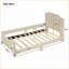 Lit de jour simple rembourré en velours avec tête de lit à rayures classique, beige - aucun sommier nécessaire, structure en bois de pin-1351202501