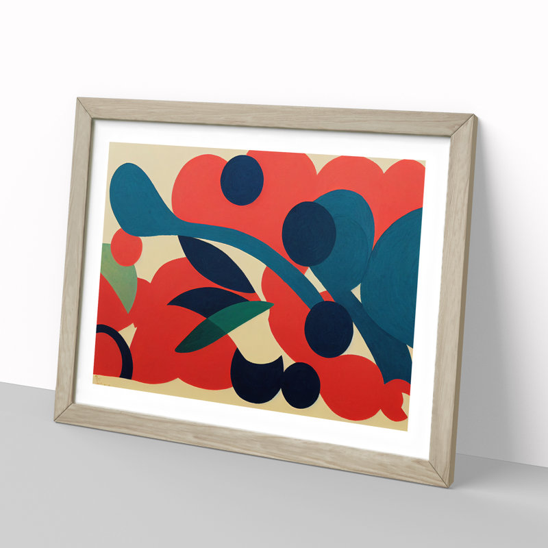 Iconic Abstract Flowers - Single Picture Frame Print, 34cm H x 46cm W x 2cm D, Oak