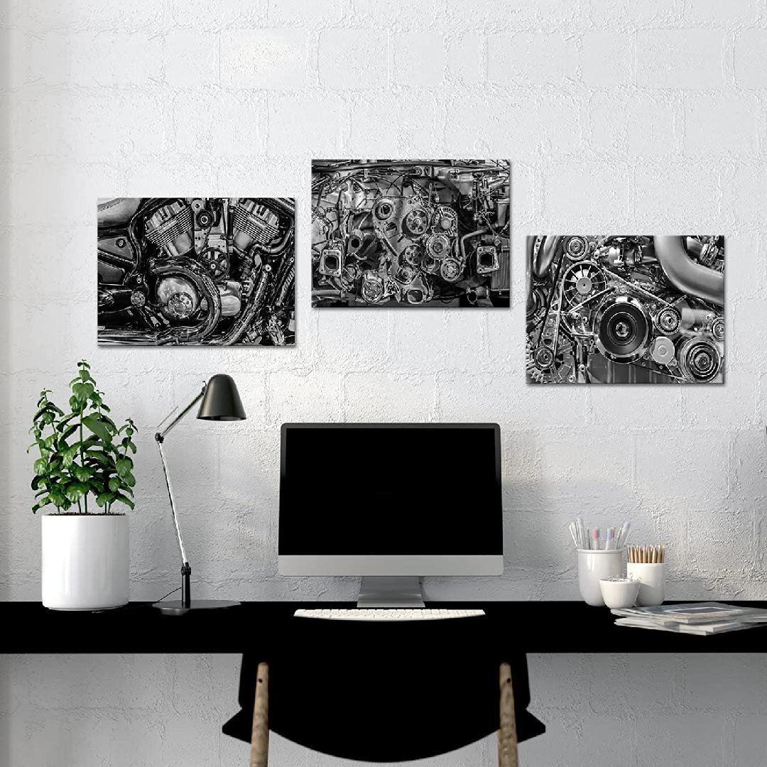 White Framed On Canvas 3 Pieces Print