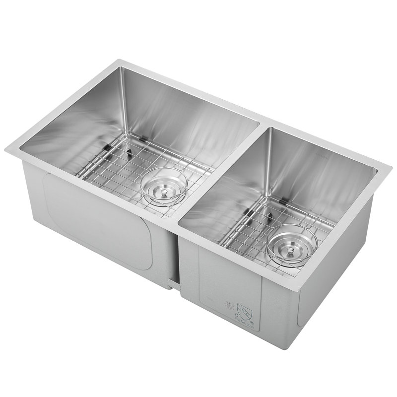 Évier de cuisine à double cuve en acier inoxydable à deux trous 32 po x 18 po Prestige Series