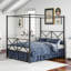 Structure de lit à baldaquin en métal grand, solide et stable, silencieuse, noire, s'adapte facilement au matelas standard, structure noire facile à assembler, rangement, matelas, assemblage facile