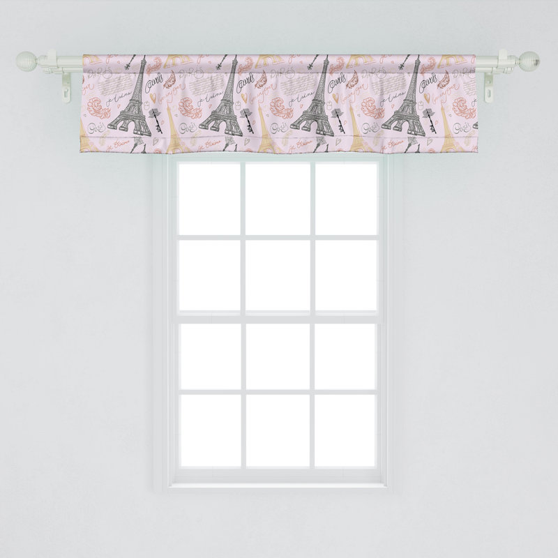 Paris Sketch Multicolor Satin Rod Pocket Valance, 42" x 12"