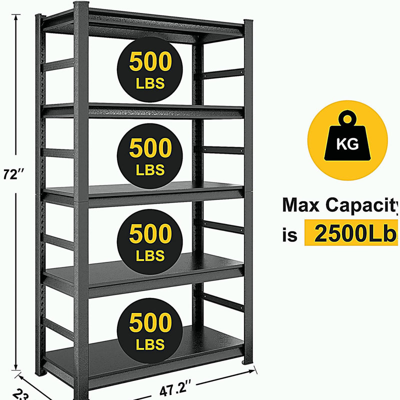 Étagères de rangement Étagère de rangement en métal robuste à 5 niveaux Unités de rangement réglables, Dark Grey