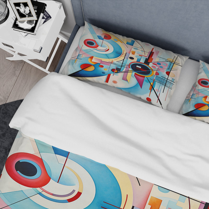 Ensemble de housse de couette à motif géométrique abstrait bleu et rose, Housse de couette pour très grand lit et 2 très 