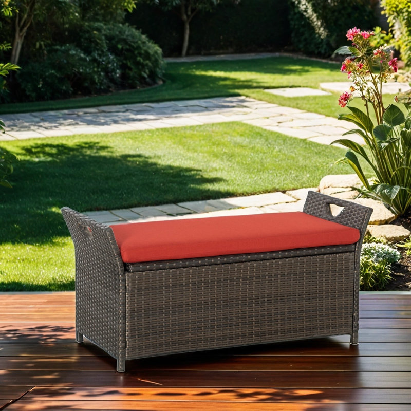 TONWIN 352 Gallons Steel Storage Bench, Red, 20" H x 43" W x 17.75" D