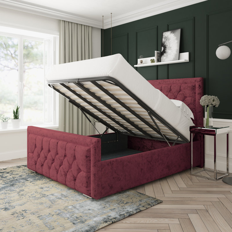 Maple Crushed Velvet Upholstered Ottoman Bed Frame, Aubergine, Single (3')