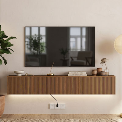 Calonne For Tvs Up To 75", 11.8"H Floating Mount Fluted Panel Tv Stand, Led Entertainment Centre, Media Tv Console With Flip-Down Storage(Not Suitable For Cavity/Plaster Walls)