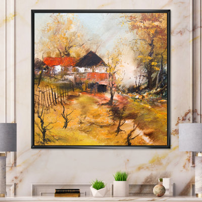 Paysage d'automne avec ferme - décoration murale en toile de ferme