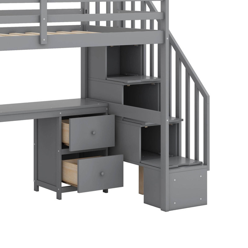 Lit mezzanine simple avec bureau et tiroirs, gris
