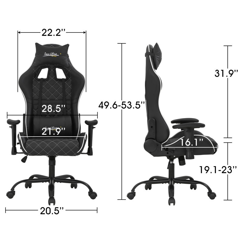 Fauteuil de jeu ergonomique avec soutien lombaire avec appui-tête et accoudoirs réglables, Rouge