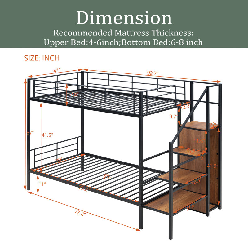 Eleuterio Kids Bunk Bed, Black, Twin Over Twin