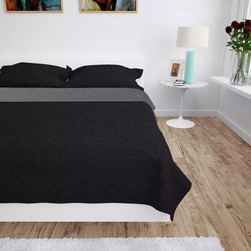 Carpentersville Solid Colour Bedspread, 230 x 260 cm Bedspread, Black/Grey