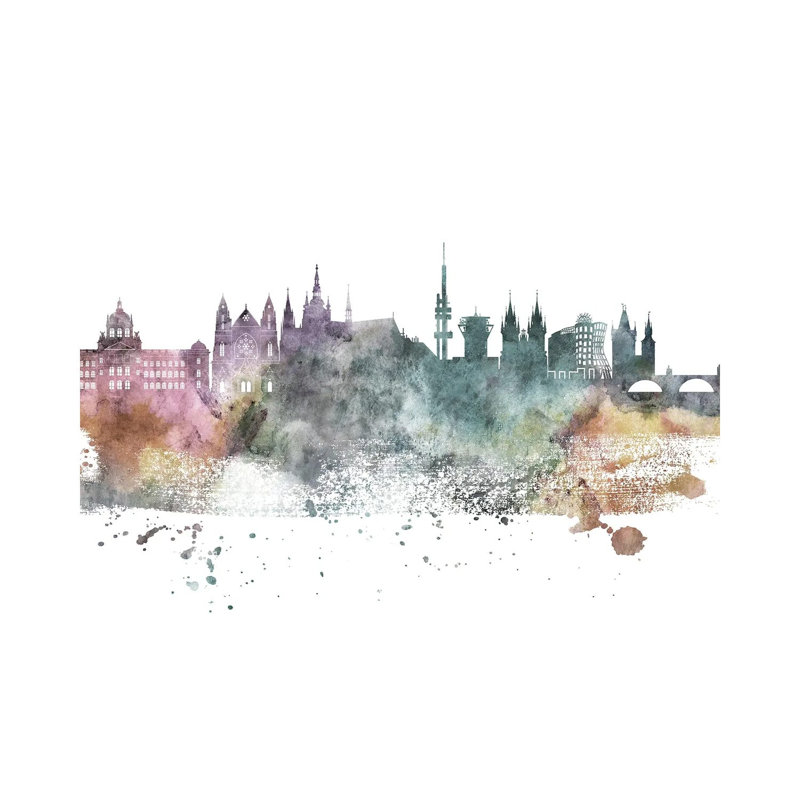 Prague Pastel Skyline by WallDecorAddict - Wrapped Canvas Print, 30.48 cm H x 45.72 cm W
