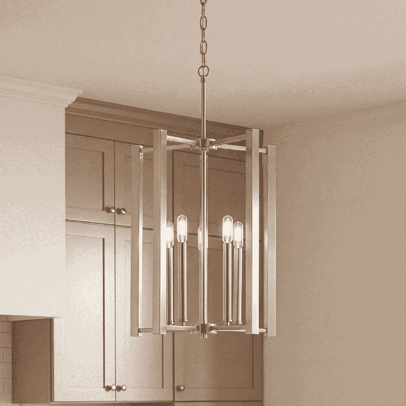 Luminaire suspendu carré Brenton, Nickel satiné, 5 lumières, H 20 po x l 15,5 po x P 15,5 po