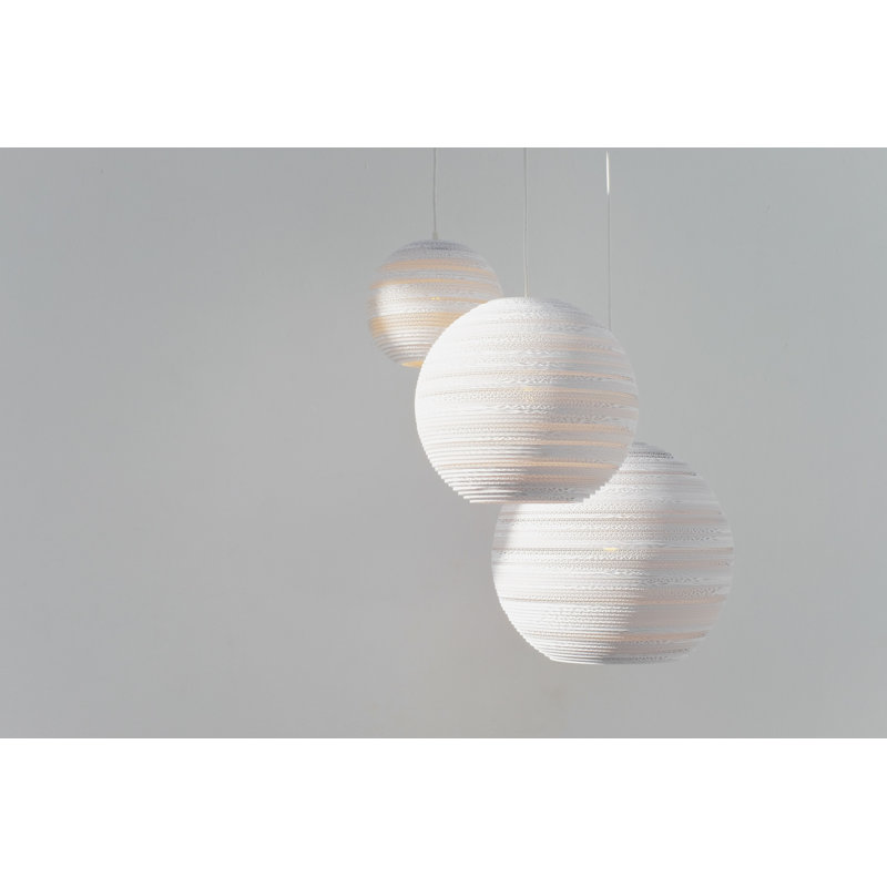 Scraplight Globe Recycled Cardboard Pendant Light - Moon, White, 21" H x 24" W x 24" D