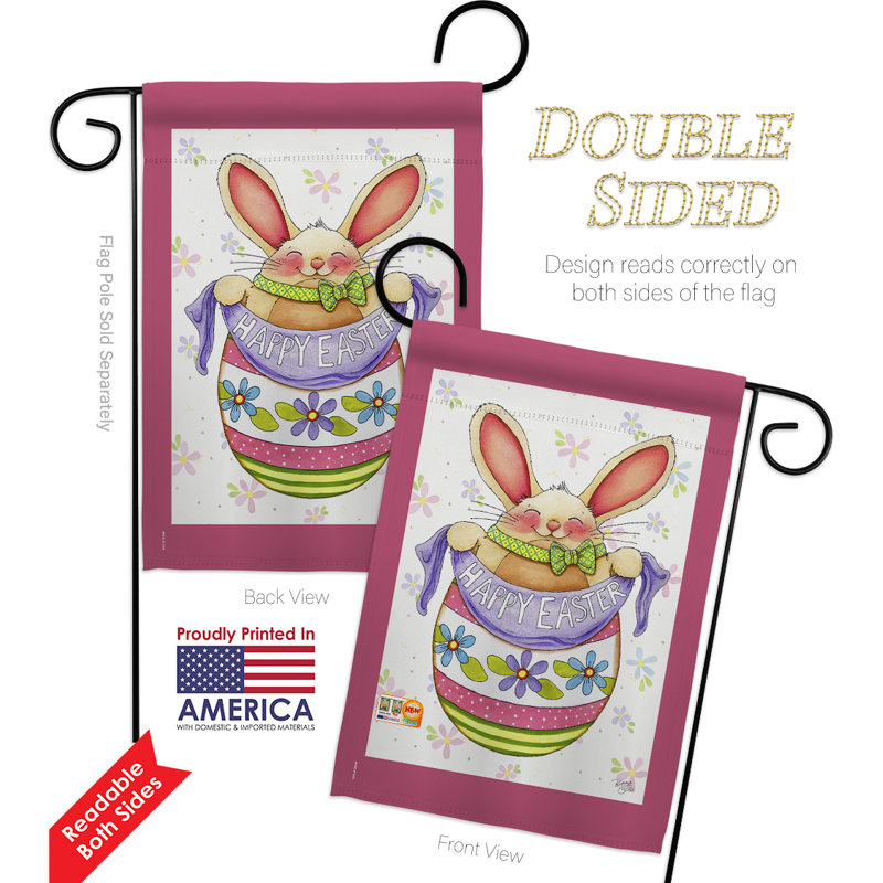 Ensemble de 2 drapeaux 2 côtés en polyester à l’oeuf oeuf lapin