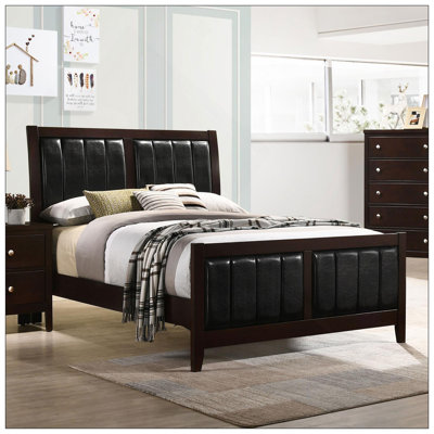 Cappuccino And Black Tufted Full Panel Bed With Leatherette Upholstery And Curved Legs, Perfect For Modern And Mid-Century Style Bedrooms.