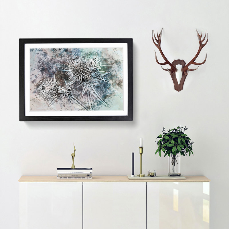 Thistle Flower in Abstract - Framed Print, Black, 35cm H x 50cm W x 2cm D