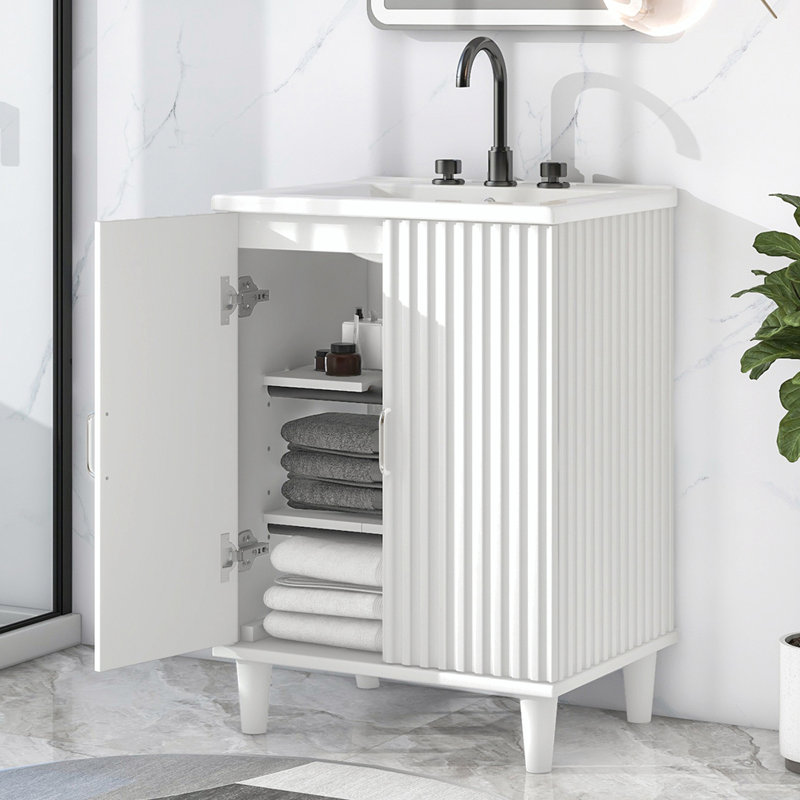 Tameyah 24 " W Freestanding Standard Free Standing 1 Single Vanity Bathroom Vanity With Ceramic Top