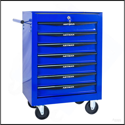 Rolling Metal Tool Chest with 7 Drawers, 20" 7-Drawer Tool Chest Cabinet with Ball Bearing Drawer Slides, Steel Tool Storage Box Organizer -BLACK&BLUE
