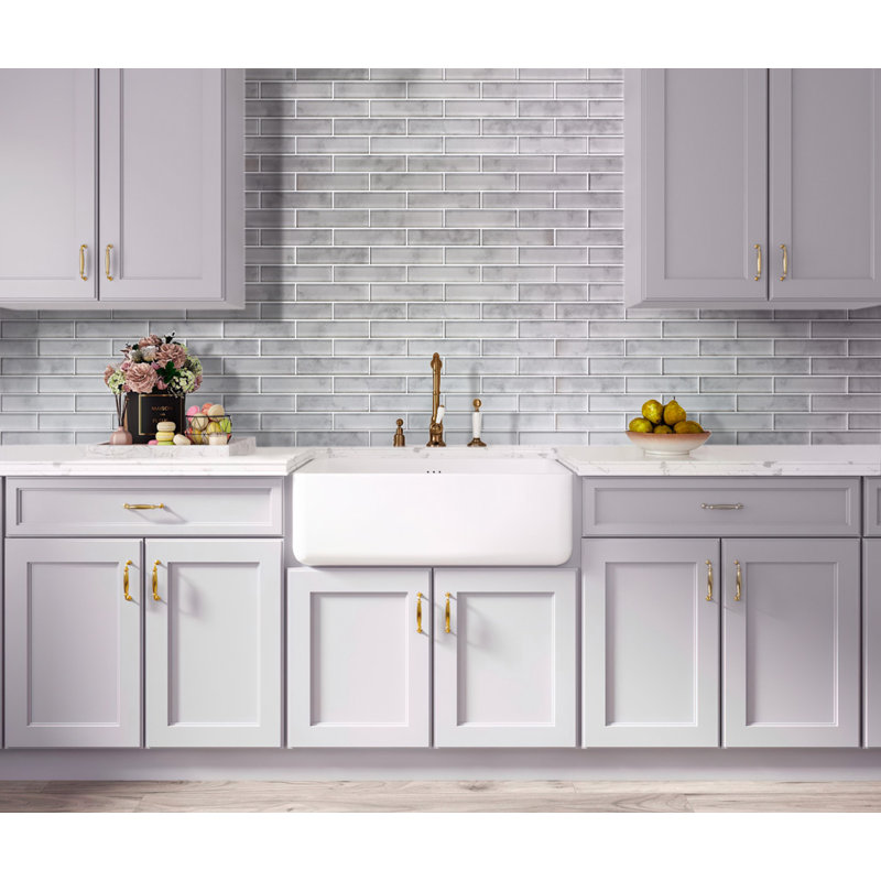 2X8 Subway Glass Mosaic Tile, Mineral