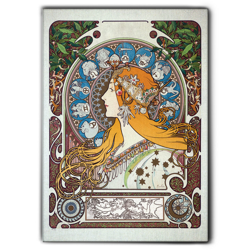 Zodiaco by Alphonse Mucha - Rectangle Print on Canvas, 95cm H x 65cm W