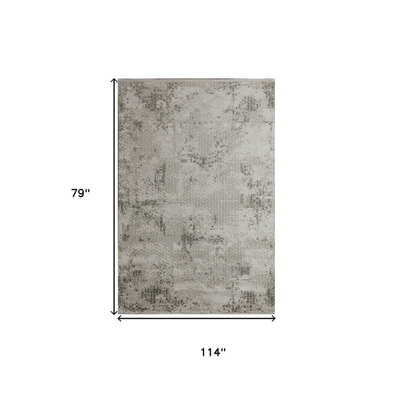 Tapis abstrait gris et blanc 7 pi x 10 pi avec franges