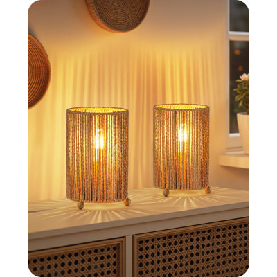 Boho Rattan Table Lamp LED Bulb Included