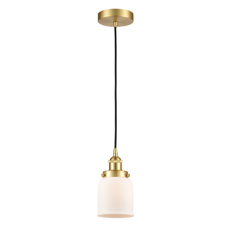 Luminaire suspendu en forme de cloche à 1 lumière Bostonia, Blanc, H 9,5 po x l 5 po x P 5 po, Or satiné