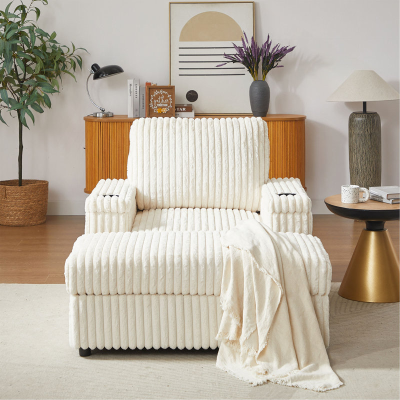 42.5-Inch Corduroy Single Recliner With Backrest Pillow, Cup Holder Design, Storage Footrest, Comfortable Sofa-Deep-Seated Living Room Sofa