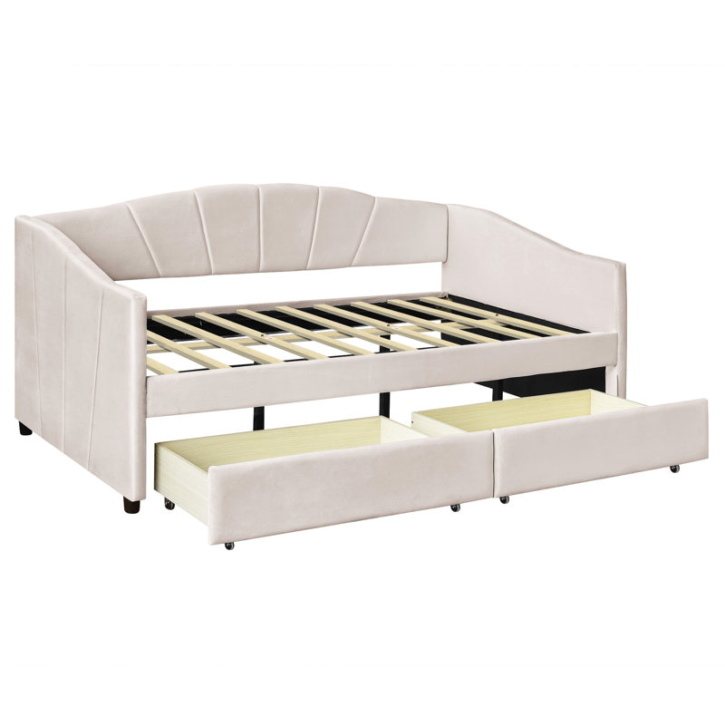 Lit de jour simple avec deux tiroirs en beige - Maximisez votre espace de rangement et de style.