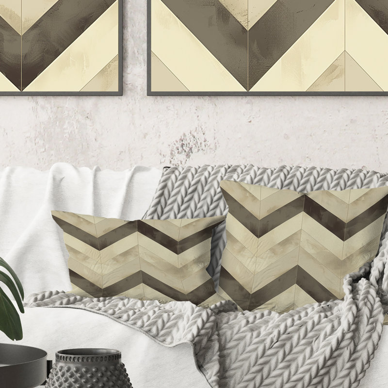 Coussin décoratif moderne ivoire gris à chevrons modernes Bliss II, H 16 po x l 16 po