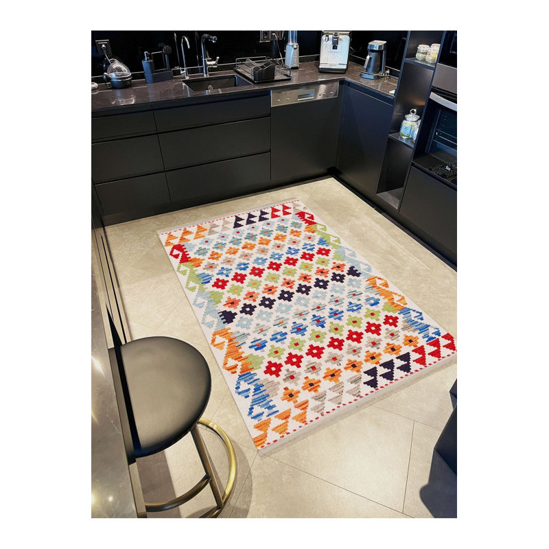 Machine Washable Multicolor Geometric Pattern Vintage Decorative Rug, Rectangle 3'3" x 4'11" Rug Pad Included
