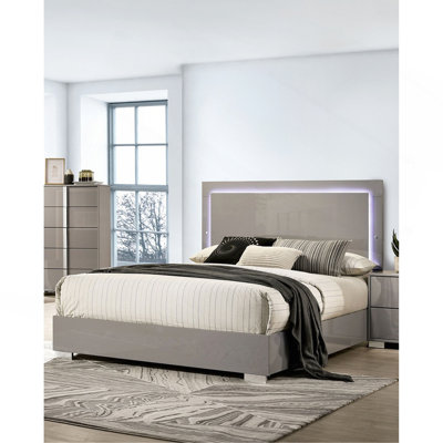 Meuble de chambre contemporain avec cadre de lit avec tête de lit à DEL et finition UV 1Pc