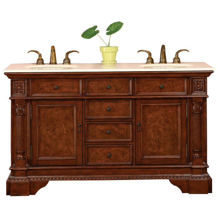 Ensemble de meuble-lavabo double 60 po Tingley, Marbre ivoire crème