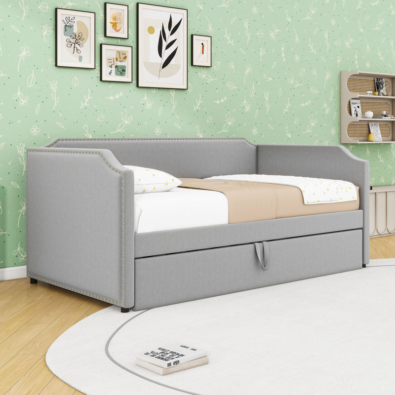 Twin Velvet Upholstered Daybed with Lift-Up Twin Trundle, Gray