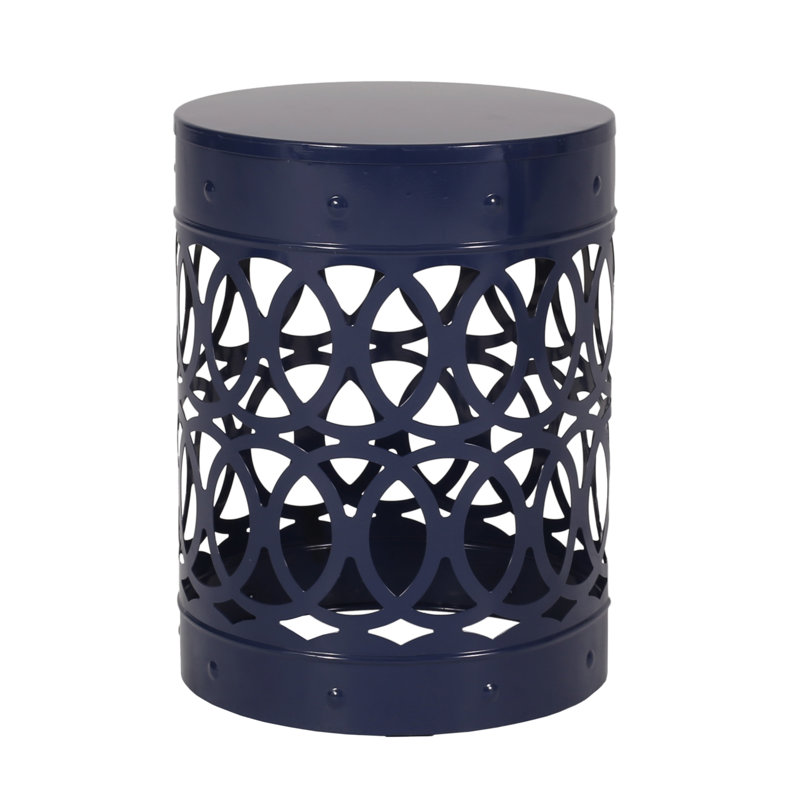 Grande table d'appoint en métal pour l'extérieur. Design moderne, bleu marine. Fer coupé, thermolaqué. Pas d'assemblage. 13,82 po x 13,82 po x 18,14 po, extrémité bleue 4,63 lb, coupe élégante Cadre thermolaqué de 13,82 po x 18 po