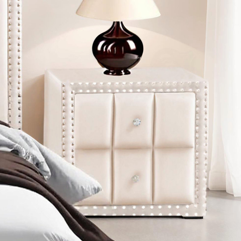 Table de chevet en tissu beige de style contemporain 1pc