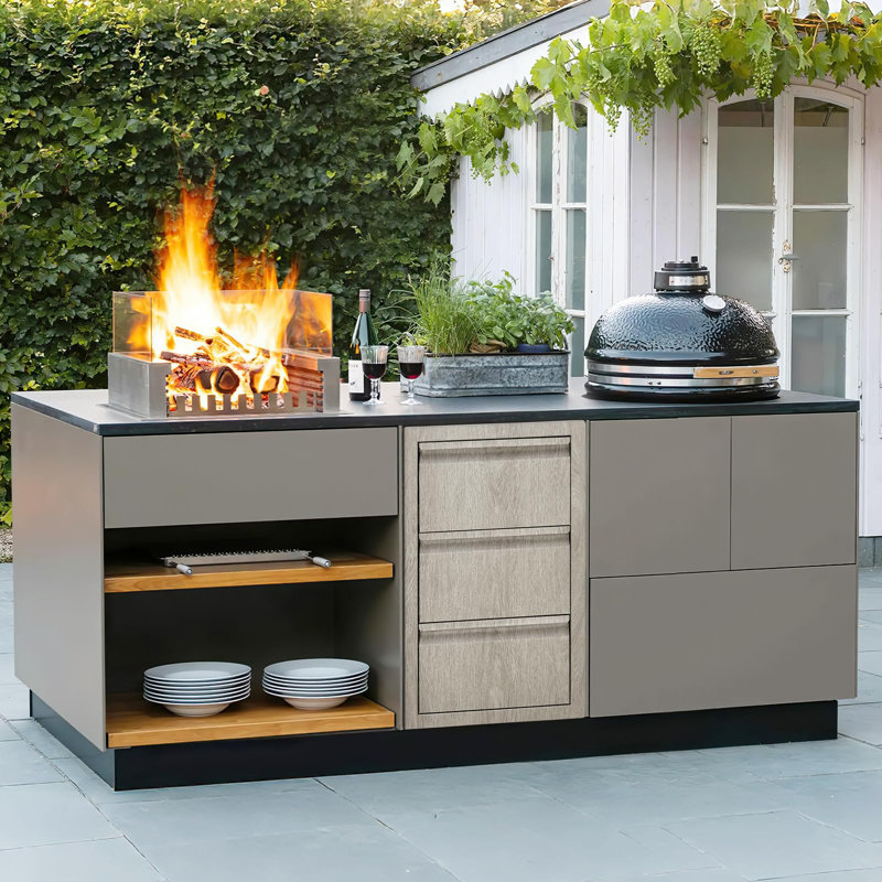 Weather-Resistant Heavy Duty Stainless Steel Double Access Drawers, Flush Mount Outdoor Kitchen Storage with Built-in Paper Towel Holder, Ideal for BBQ Island & Grill Station, Model l7