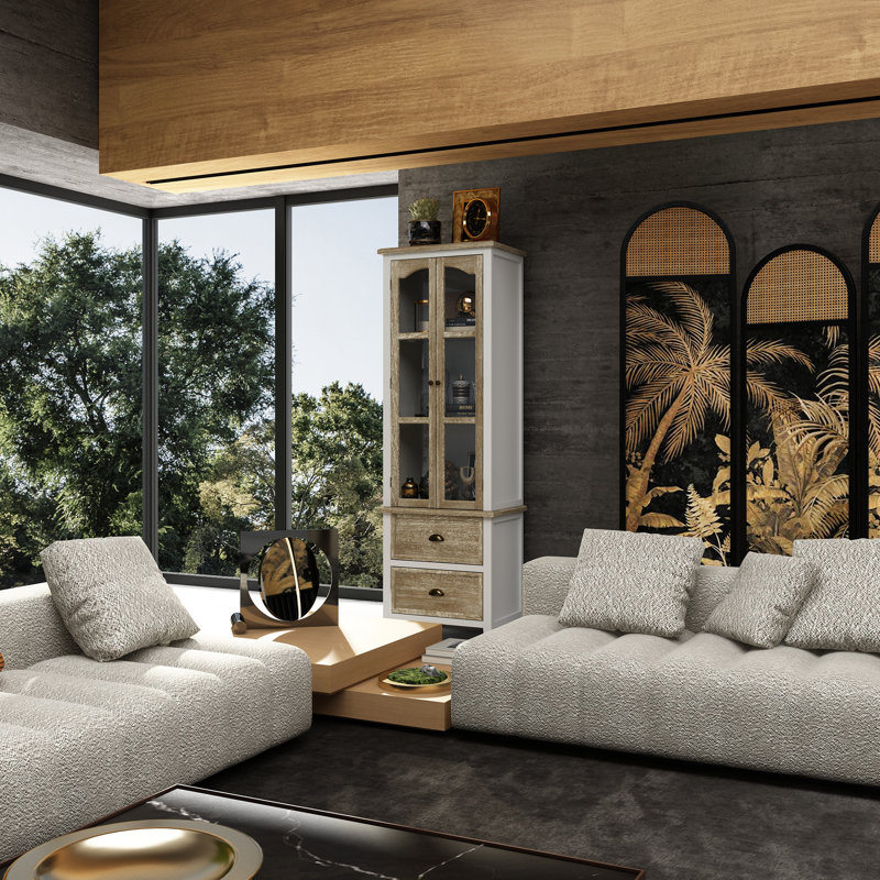73'' H X 23.6'' W 2-Drawer Elegant Bookcase With Glass Doors