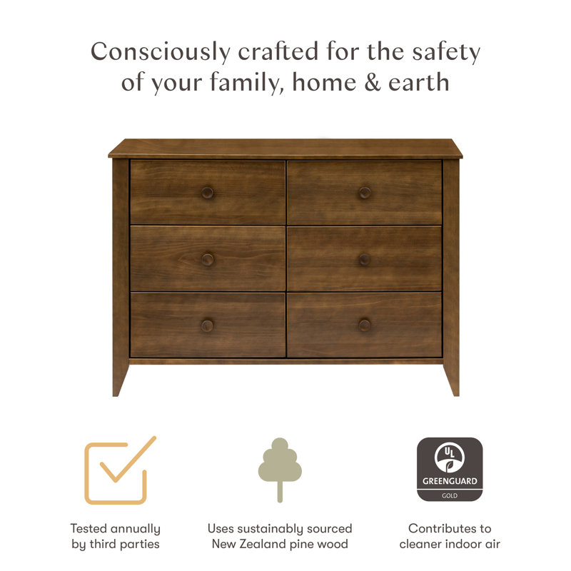 Sprout 6 Drawer 19.75" Double Dresser, Natural Walnut