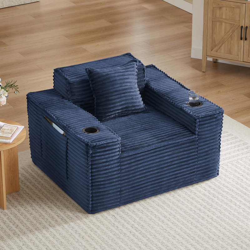 Canapé 1 place sans assemblage avec conception Cloud Couch et support à ressorts ensachés, Bleu