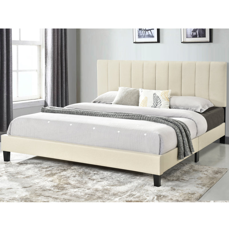 Lit plateforme tapissier Akib, Beige, Très grand