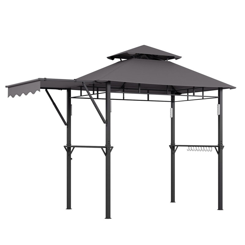 11.3x5 FT BBQ Grill Gazebo with Side Adjustable Side Awning, Double-Tier Vented Canopy, Storage Shelves, Heavy Duty Steel Outdoor Grill Shelter