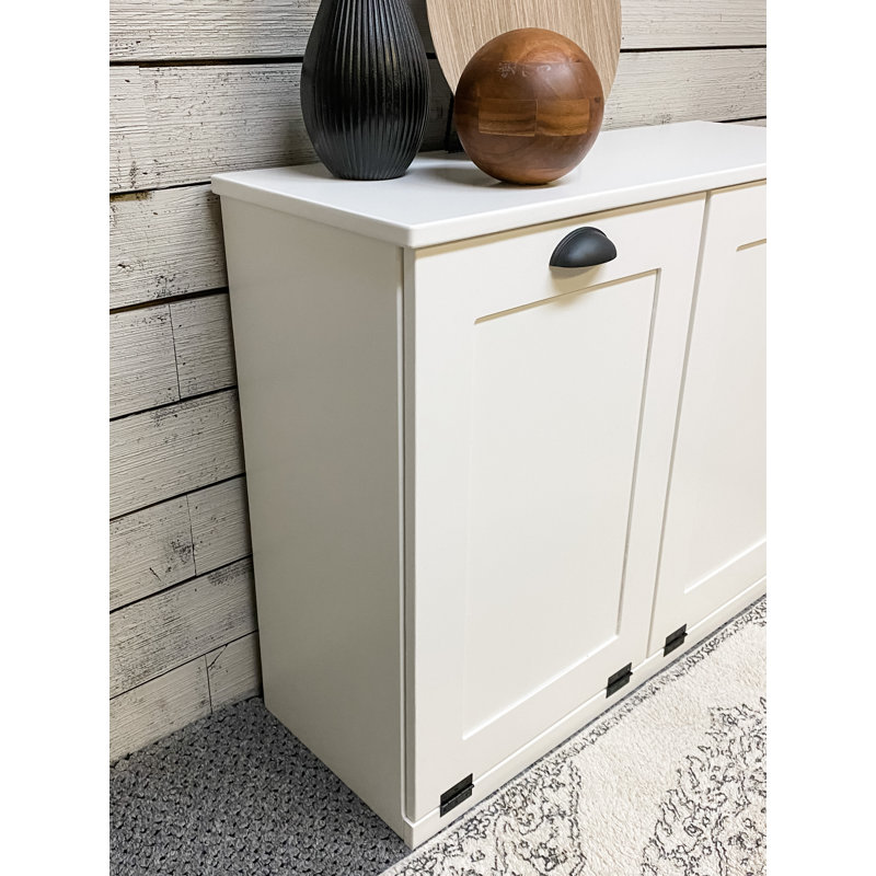 Cheyne Double Trash Bin Cabinet, White/Black