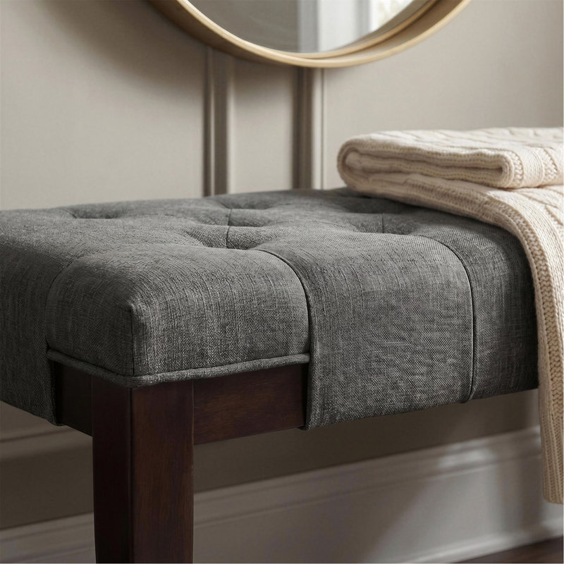 Tufted Bench, Fabric, Gray