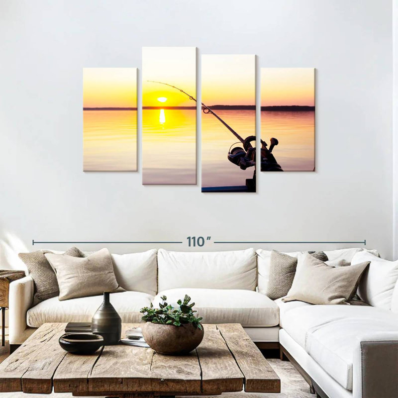 Senne pêchant au coucher du soleil, H 48 po x l 75 po